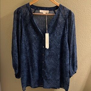 NWT Lovestitch Navy Blouse with Button Detail